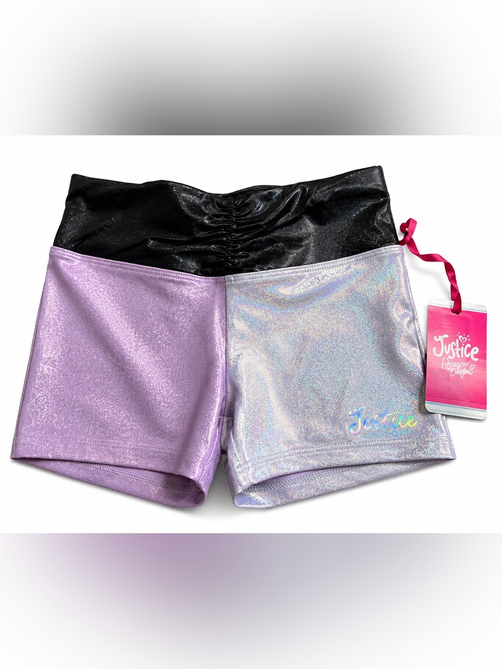 Justice Metallic Dance Shorts Girls L Pink Silver Athletic Gymnastics NWT